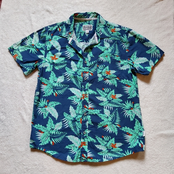 Cornerstore Bodega Navy & Mint Green Hawaiian Shirt Men's Medium Floral Tropical - Picture 1 of 9